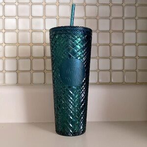 Starbucks Teal Green Crosshatch Christmas Tumbler